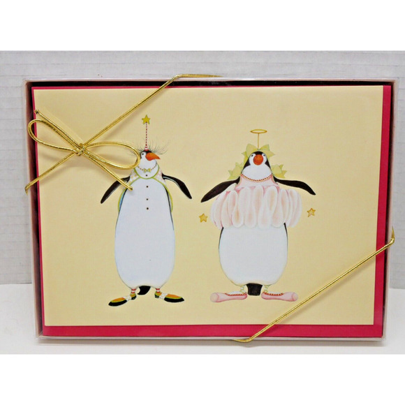 Patience Brewster Christmas Holiday Cards 10 Pack Penguin "Fabulous New Year" - Picture 1 of 3